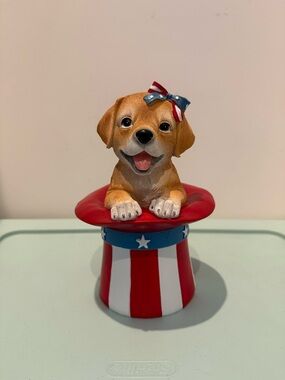 Patriotic Puppy Dog Figurine with Bow in a Top Hat- NWT